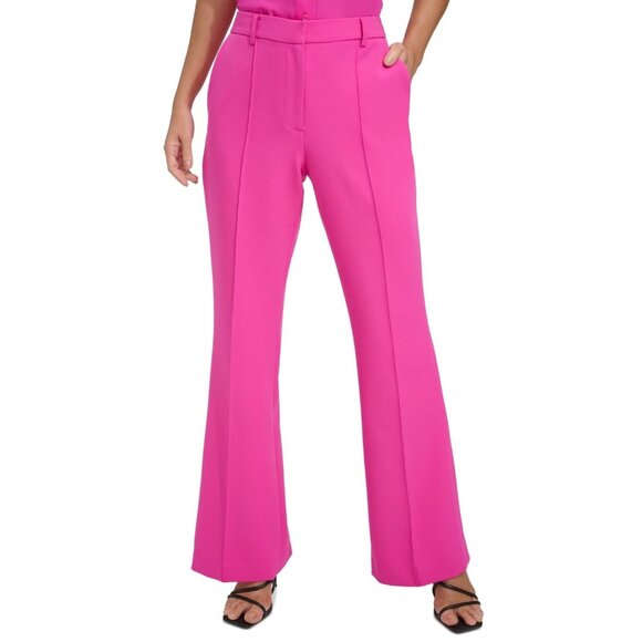 DKNY Womens Flare Leg Boot Cut Mid Rise Dress Pants Bright Pink Size 16 NWT - Picture 1 of 3